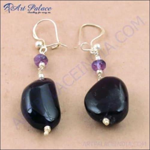 Luxury Amethyst Gemstone 925 Sterling Silver Beaded Wedding Earrings showcasing vibrant purple amethyst stones set in elegant silver.
