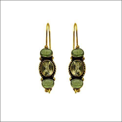 Luxury gold-plated silver earrings featuring vibrant amethyst and peridot gemstones, elegantly designed for a sophisticated look.