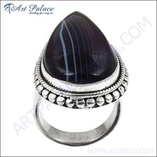Luxury Banded Onyx Gemstone Silver Ring showcasing intricate design and craftsmanship with a banded onyx stone set in high-quality silver.