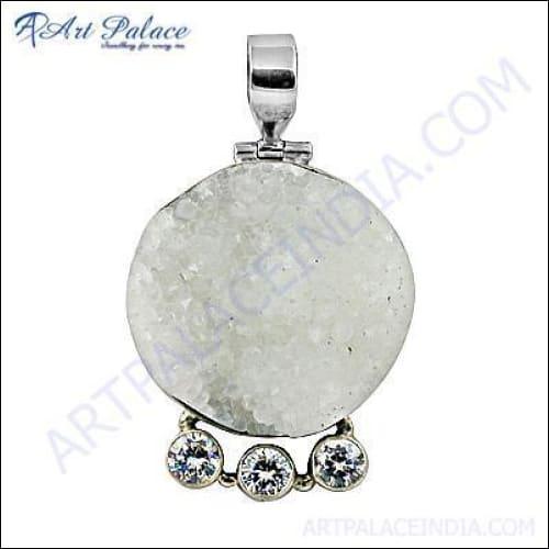 Luxury CZ Druzy Gemstone Silver Pendant showcasing its elegant design and sparkling surface, perfect for any occasion.