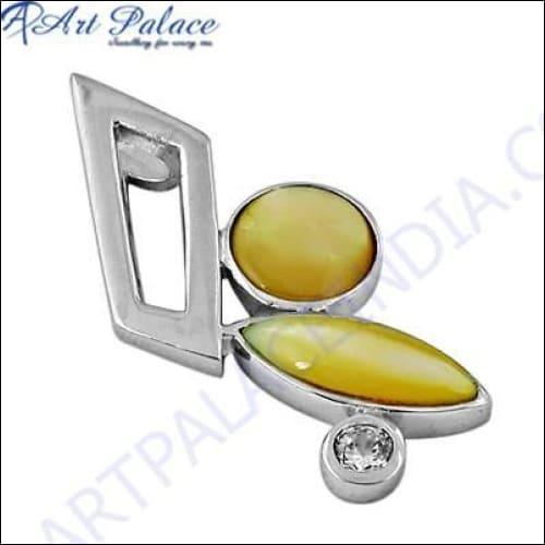 Luxury silver pendant featuring mother of pearl and cubic zirconia, showcasing elegant design and sparkling accents.