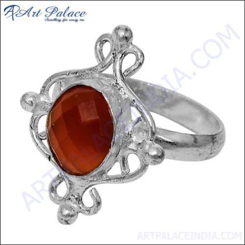 Luxury Red Onyx Gemstone Ring set in elegant German silver, showcasing intricate design and vibrant color.