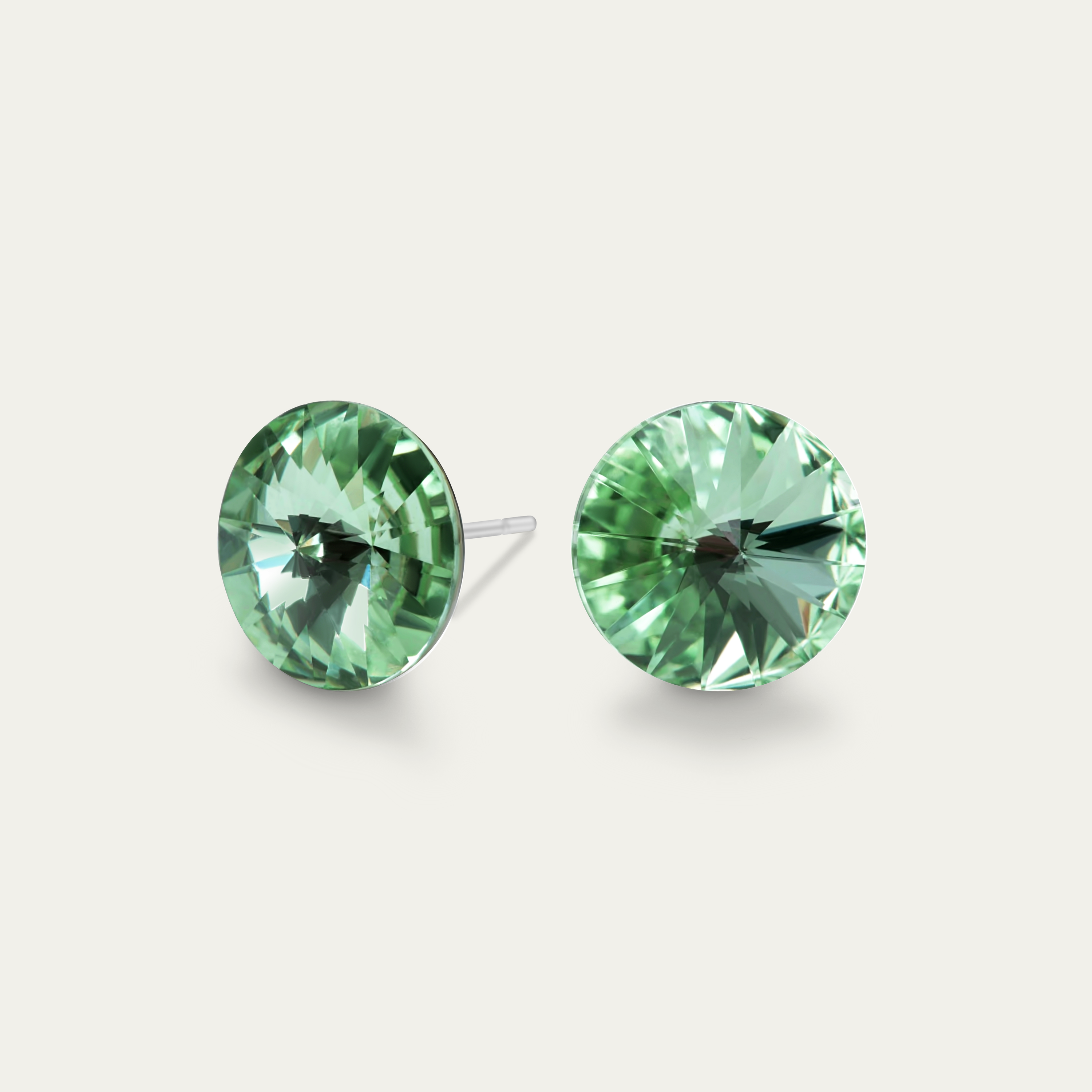 Mila - Chrysolite 8mm Green Color Crystal earrings in hypoallergenic stainless steel, featuring shimmering Rivoli crystals.