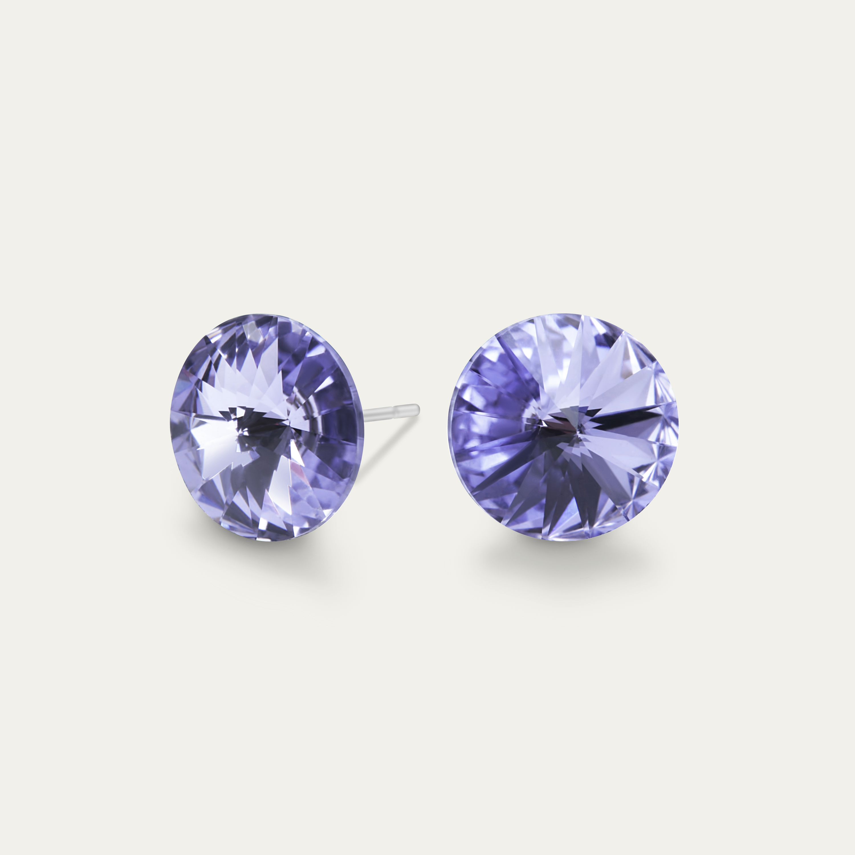Mila Provence Lavender 8mm purple crystal hypoallergenic stud earrings, featuring shimmering Rivoli crystals on stainless steel.