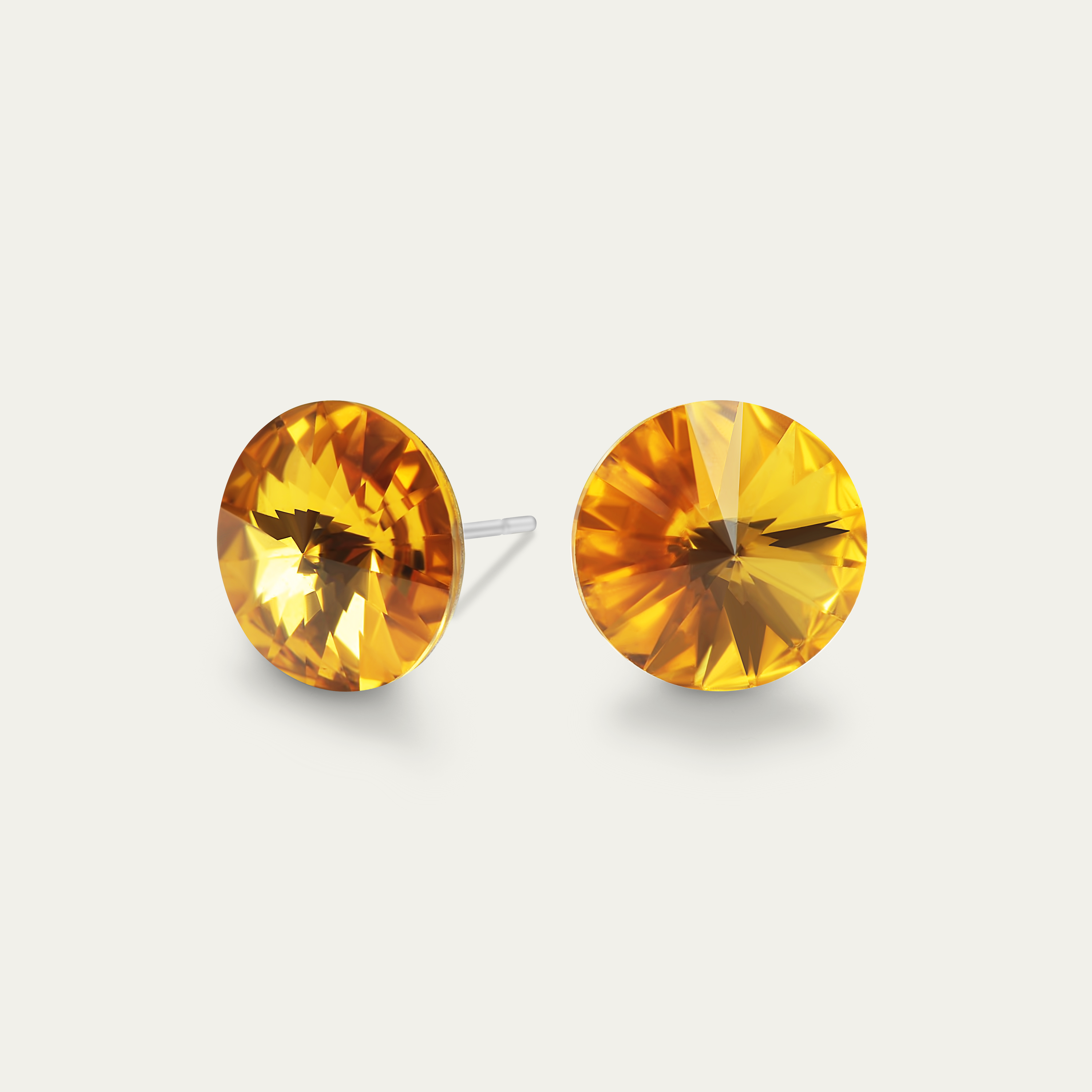 Mila Sunflower 8mm Yellow Color Crystal Earrings in hypoallergenic stainless steel, featuring shimmering Rivoli crystals.