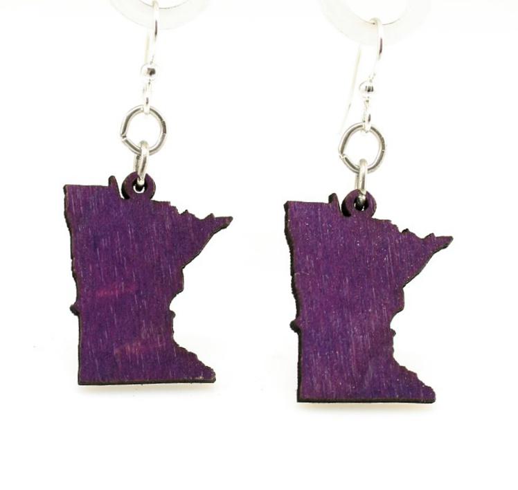 Minnesota State Earrings in vibrant purple, made from lightweight wood with stainless steel ear wires.