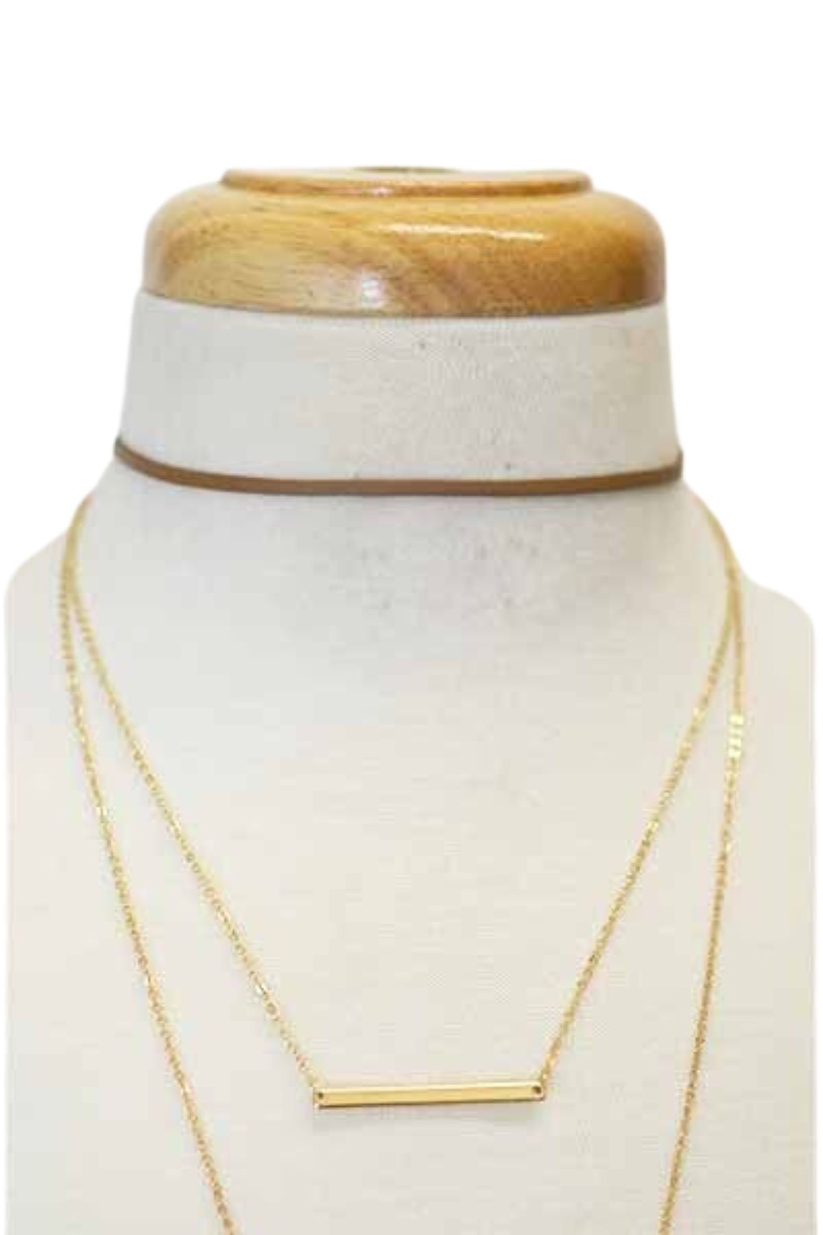 Mini Bar Pendant Layered Choker Necklace featuring a sleek design with a mini bar pendant and adjustable clasp.