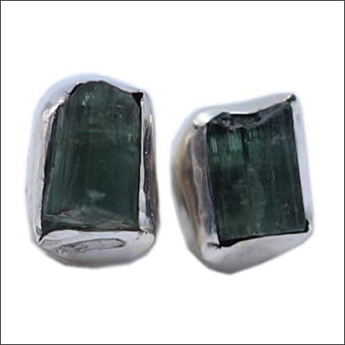 Moldavite Stone Fancy 925 Silver Stud Earrings showcasing unique green stones set in elegant silver.