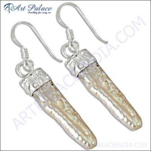 Elegant Natural Freshwater Pearl Gemstone Silver Earrings showcasing lustrous pearls and fine silver craftsmanship.