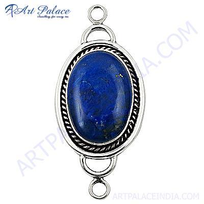 Elegant Natural Lapis Lazuli Gemstone Silver Pendant showcasing deep blue color and gold flecks, perfect for stylish accessorizing.