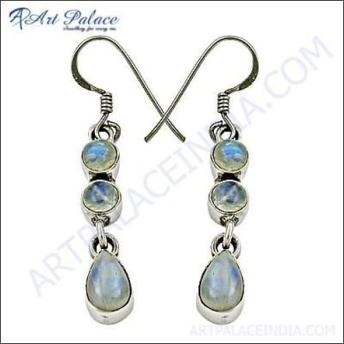 Natural Rainbow Moonstone Gemstone Silver Earrings showcasing their unique color play and elegant design.