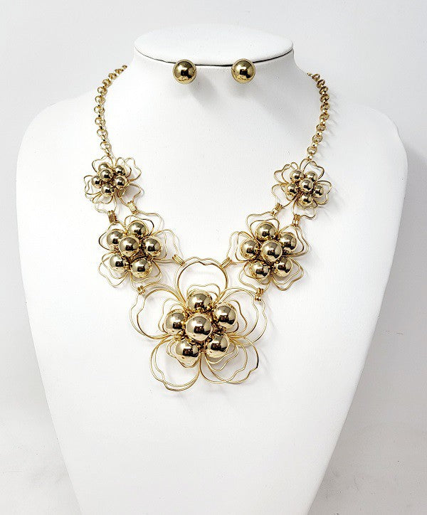 Elegant Wire Flower Necklace Set featuring a round ball pendant, showcasing intricate design and quality craftsmanship.