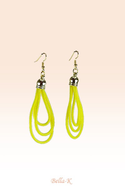 A stylish layered cord necklace with matching dangle earrings in vibrant colors including black, turquoise, yellow, lime green, and white.