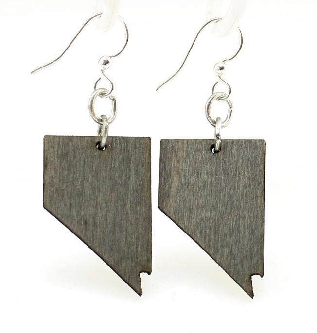 Nevada State Earrings - S028 made from sustainably sourced wood, featuring a stylish gray color and hypoallergenic silver-finished ear wires.