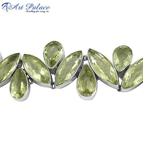 Fashion Silver Green Amethyst Gemstone Silver Bracelet showcasing a vibrant green amethyst set in Indian 925 Silver, perfect for elegant occasions.