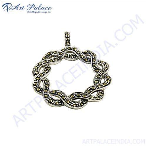 Elegant Gun Metal Silver Marcasite Pendant with intricate detailing, perfect for stylish occasions.