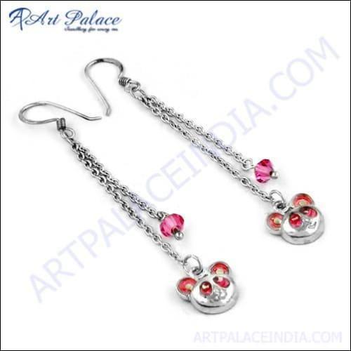 Elegant pink cubic zirconia gemstone silver earrings, showcasing a stunning design and high-quality craftsmanship.