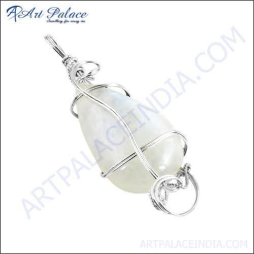 A stunning silver pendant featuring a rainbow moonstone, showcasing its unique play of colors and elegant design.