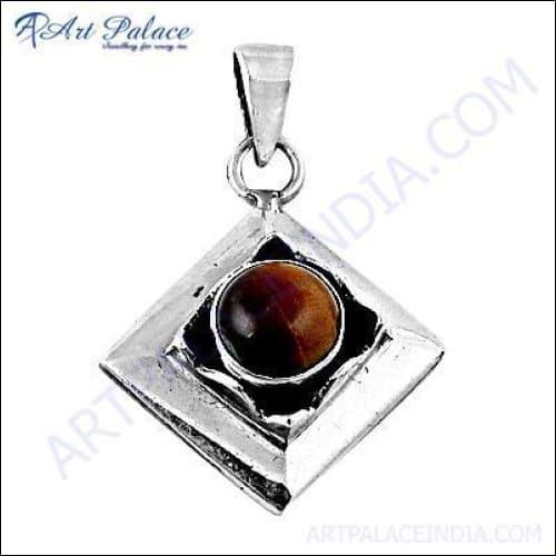 A stunning Tiger Eye gemstone silver pendant showcasing its rich golden-brown hues and elegant silver setting, perfect for any occasion.