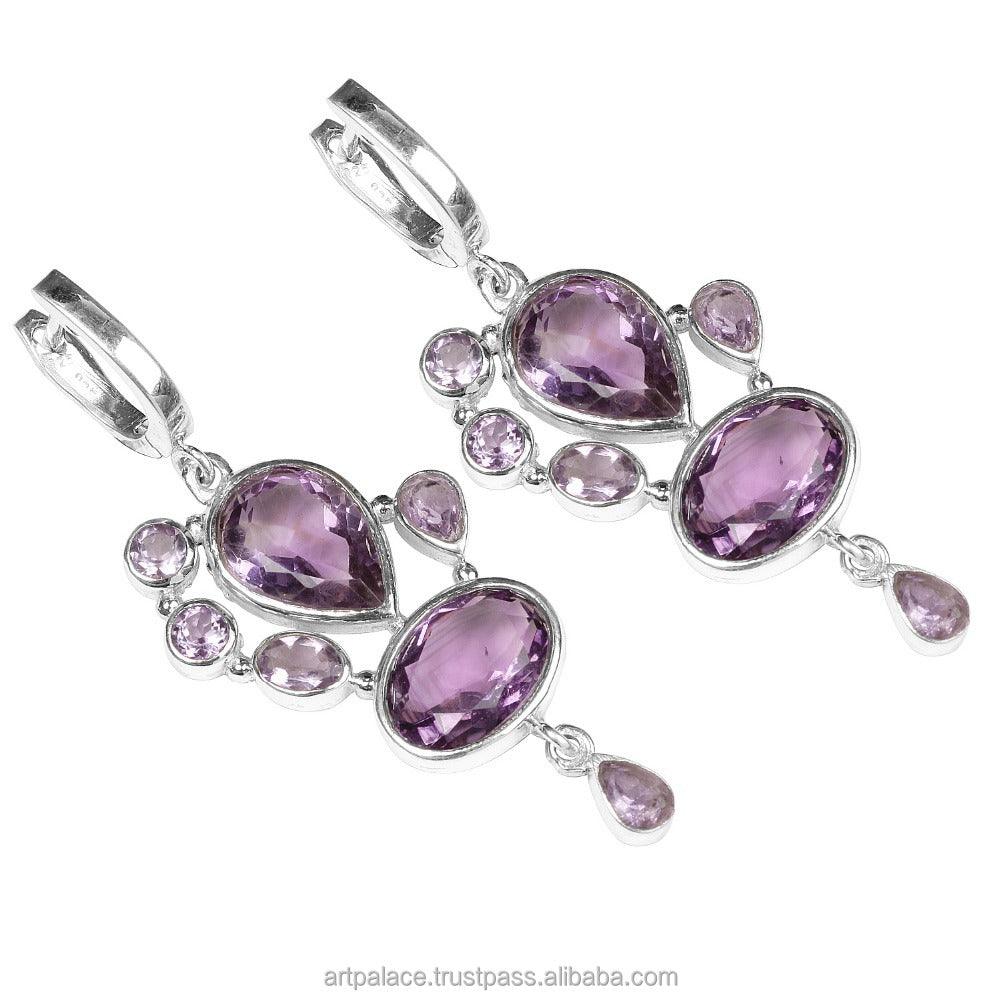 New Design Amethyst Stone Sterling Silver Earrings showcasing elegant purple amethyst gemstones set in high-quality sterling silver.