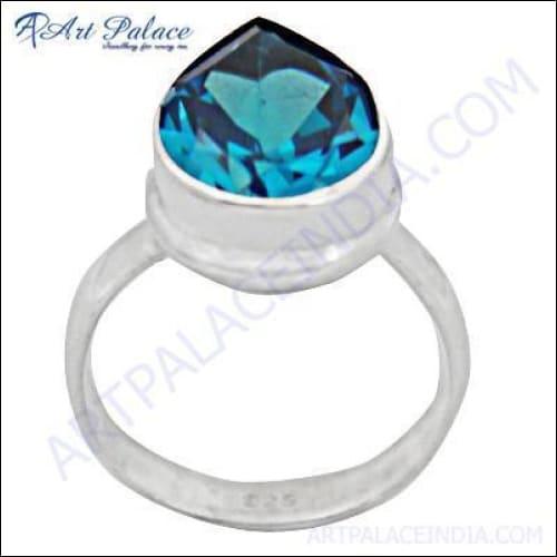 New Extra Shine Blue Topaz Gemstone Silver Ring featuring a pear-shaped blue topaz set in a sleek silver band, showcasing elegance and style.