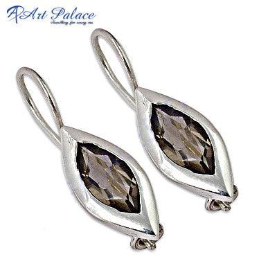 Elegant silver earrings featuring smokey quartz gemstones, showcasing a stylish design perfect for any occasion.