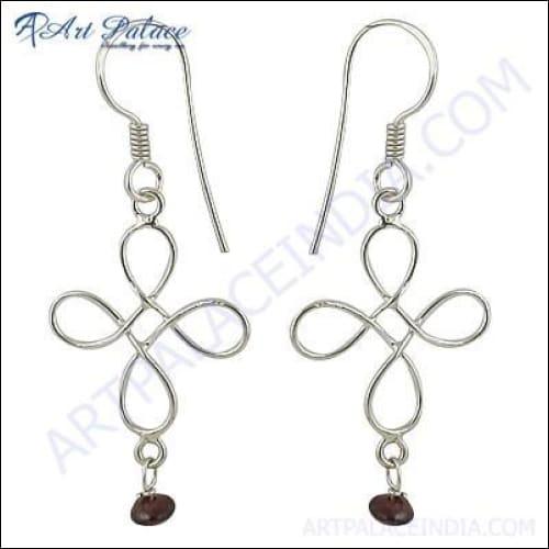 Newest Design Garnet Silver Earrings featuring elegant garnet stones set in 925 sterling silver, showcasing a unique and stylish design.