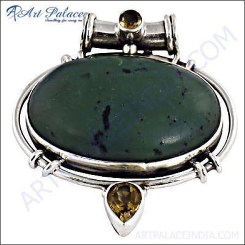 Newest Jasper Citrine Stone Pendant in 925 silver with ethnic design, showcasing its vibrant color and intricate craftsmanship.