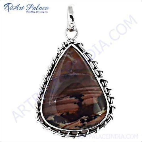 A stunning 925 sterling silver pendant featuring a unique jasper gemstone, showcasing intricate designs and a polished finish.