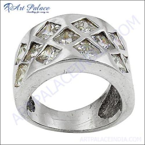 Newest style cubic zirconia gemstone silver ring showcasing its elegant design and sparkling stone.