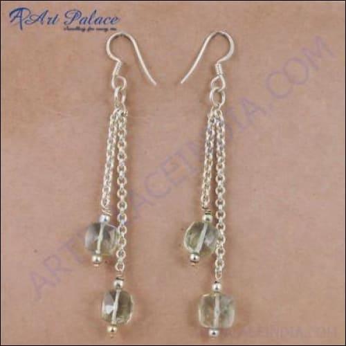 Newest Style Green Amethyst Gemstone Silver Earrings made from 925 sterling silver, showcasing elegant design and vibrant green amethyst stones.