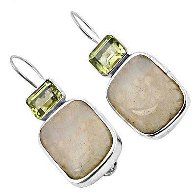 Elegant Ocean Jasper and Lemon Quartz earrings set in 925 sterling silver, showcasing unique patterns and vibrant colors.