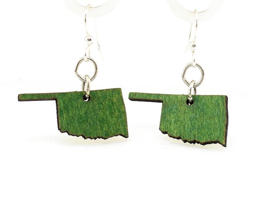 Oklahoma State Earrings - S036 made from lightweight laser-cut wood in vibrant green color with hypoallergenic stainless steel ear wires.