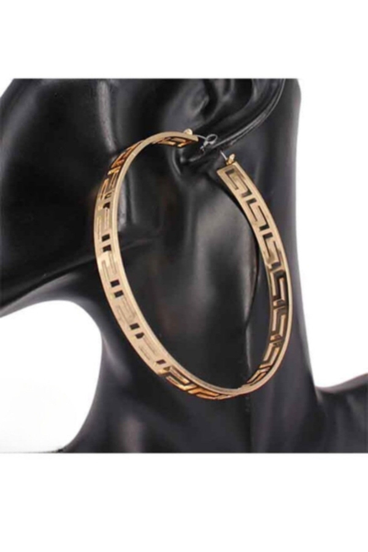 Open Hoop 80mm Greek Earring with lever back closure, showcasing a sleek and elegant design.