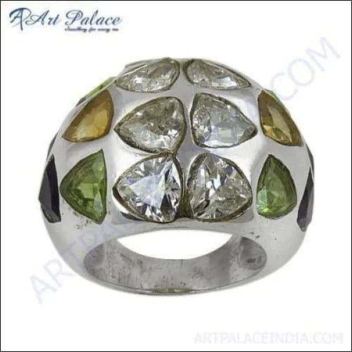 Charming Citrine CZ Iolite Peridot Gemstone Silver Ring featuring vibrant gemstones set in sterling silver, showcasing elegance and positivity.