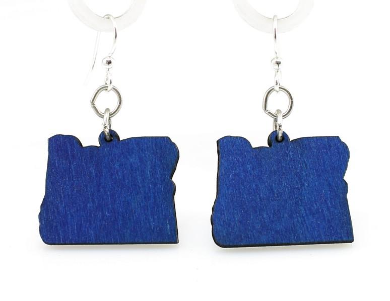 Oregon State Earrings - S037 made from lightweight laser-cut wood in blue, featuring hypoallergenic stainless steel ear wires.