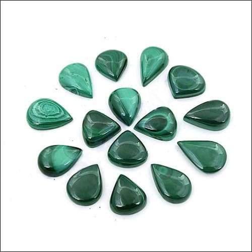 A collection of Pear Cab Malachite Loose Gemstones showcasing vibrant green hues and elegant pear shapes, perfect for jewelry making.