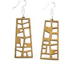 Pearl Harbor Museum Window Design Earrings made from sustainably sourced wood, featuring a tan color and hypoallergenic stainless steel ear wires.