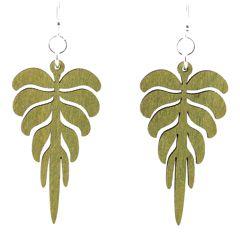 Pine Leaf Earrings #1256 in Apple Green, made from sustainably sourced wood with silver-finished stainless steel ear wires.