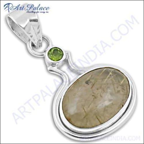 Premier Passion Golden Rutilated Peridot Gemstone Silver Pendant showcasing its unique golden inclusions and elegant silver design.