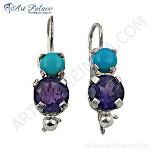 Quality Turquoise Amethyst Gemstone Sterling Silver Earrings showcasing vibrant gemstones set in elegant silver design.
