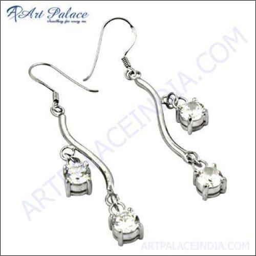 Elegant long hook earrings featuring sparkling cubic zirconia gemstones set in high-quality silver, perfect for any occasion.