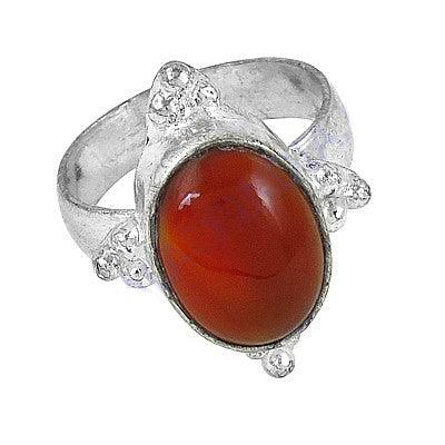 A stylish Red Onyx German Silver Ring featuring a vibrant red stone set in a 925 silver band, perfect for fashionable wear.