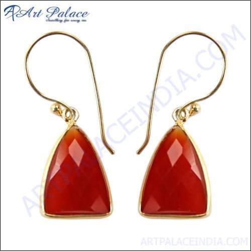 Elegant Red Onyx Silver Bezel Earrings showcasing deep red gemstones set in 925 sterling silver, perfect for party wear.