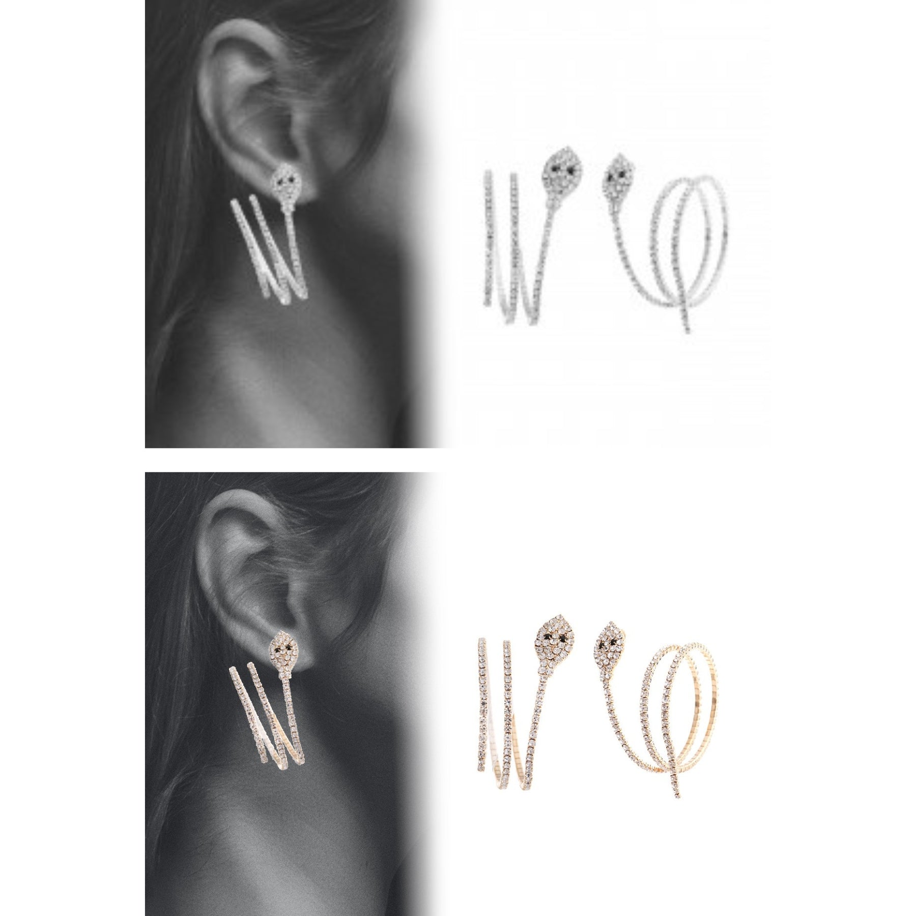 Rhinestone 35mm 2 Line Snake Earrings featuring a stylish snake design with sparkling rhinestones.