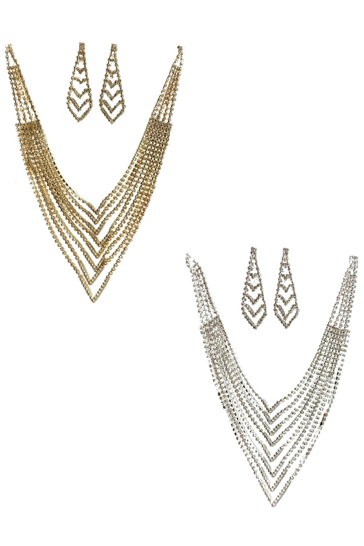 Rhinestone Accent Statement Necklace Set featuring sparkling rhinestones and a lobster claw clasp with an extender.