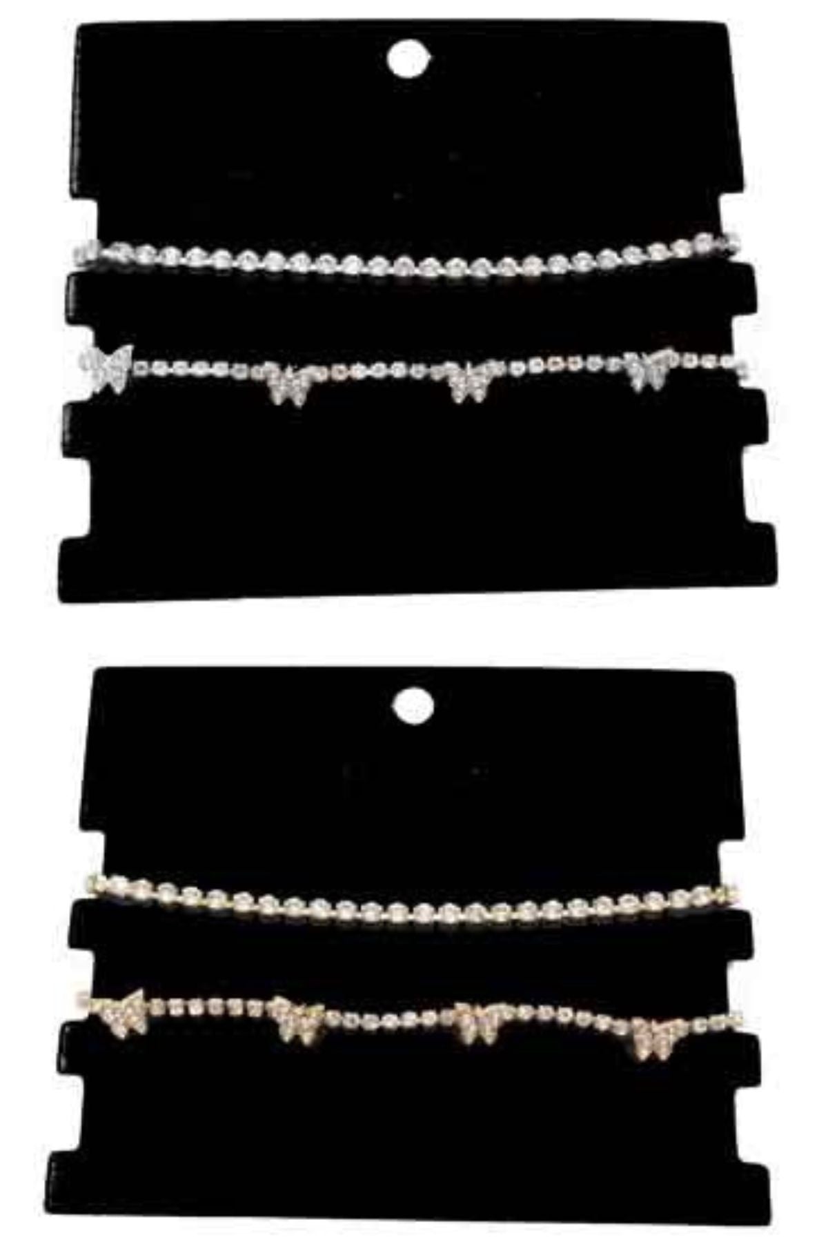 Rhinestone Butterfly 2PC Anklet featuring a sparkling butterfly design and adjustable clasp.