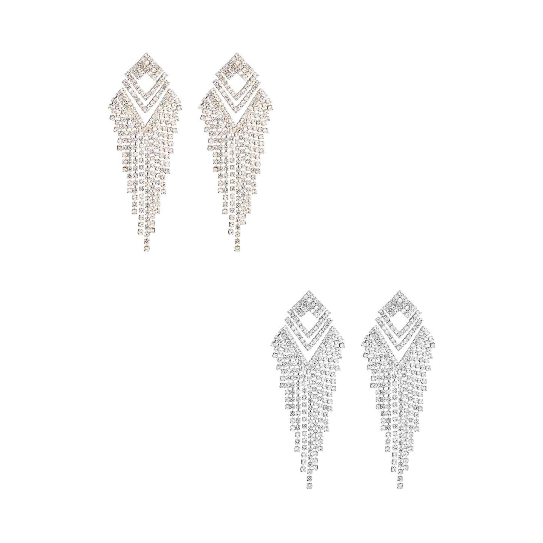 Elegant Rhinestone Chevron Shape Fringe Earrings with sparkling details and fringe design, perfect for stylish occasions.