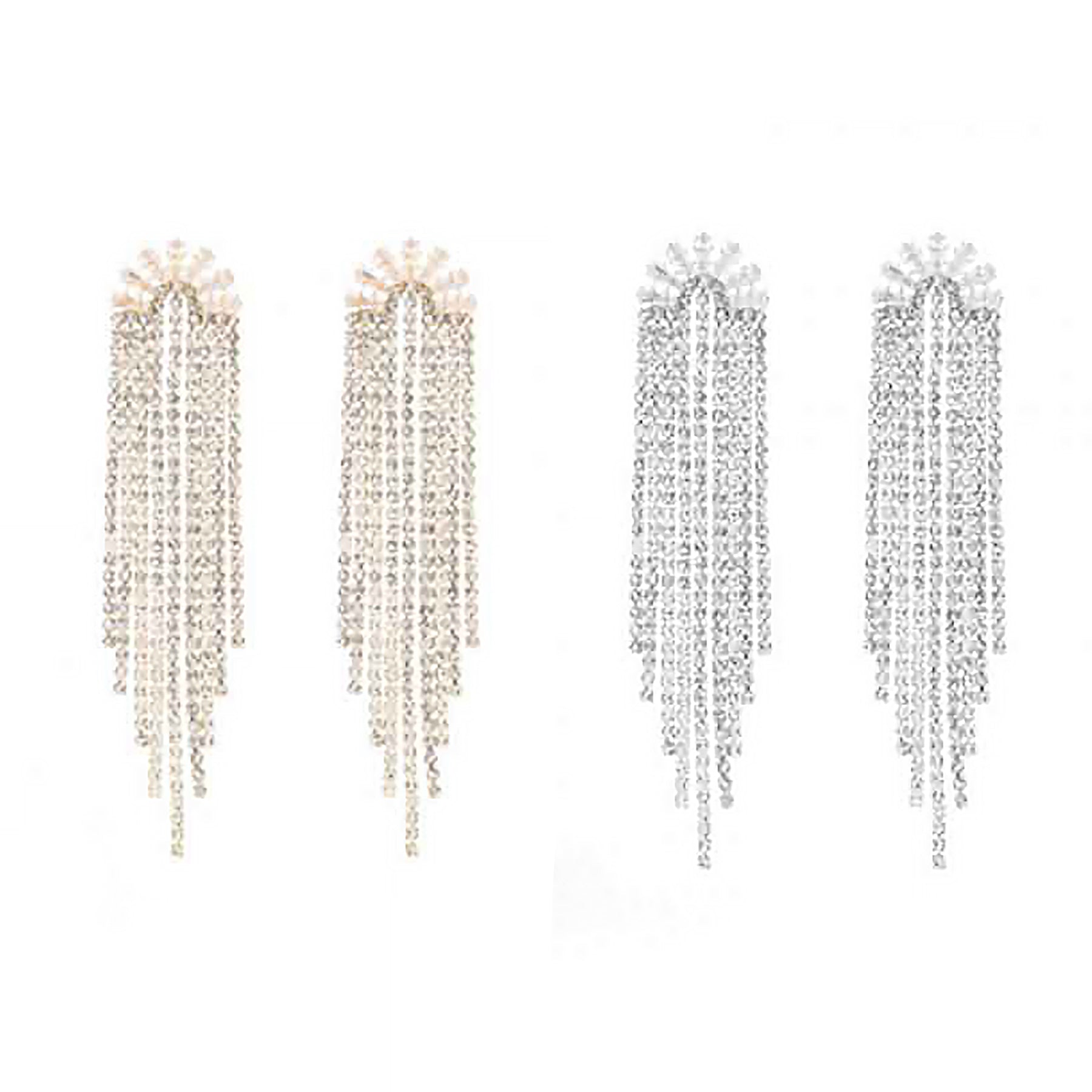 A pair of elegant Rhinestone CZ Baguette Tassel Earrings featuring sparkling cubic zirconia stones and a stylish tassel design.