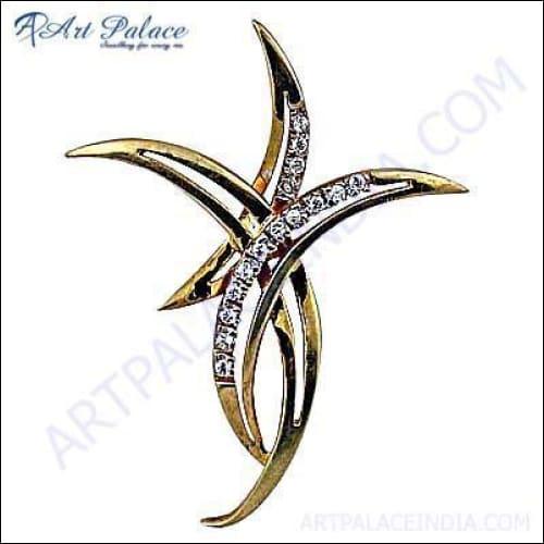 Rocking Star Style Cubic Zirconia Gold Plated Silver Pendant showcasing its elegant design and sparkling cubic zirconia stone.